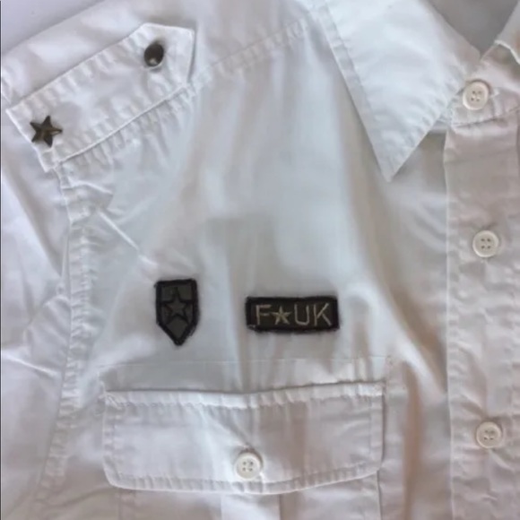 For Him U. K. Men Shirt Short Sleeve White Military Patches Large - Picture 7 of 11